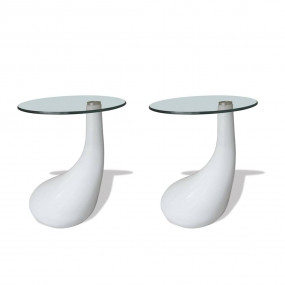Coffee Table Set of 2 High Gloss White Fiberglass, Temp...