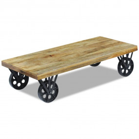 Coffee Table Natural Wood Mango Wood Rollable Coffee Ta...