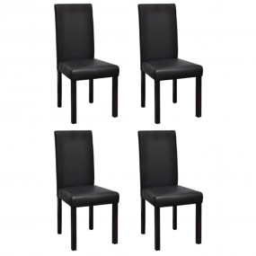 Dining Chair Set of 4 Black Wooden frame, faux leather ...