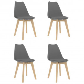 Dining Chair Set of 4 Grey Plastic, Beech wood, Rubber ...