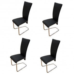Dining Chair Set of 4 Black Chrome-plated iron, faux le...