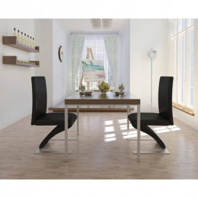 Dining Chair Set of 2 Black Chrome-plated iron, Faux le...