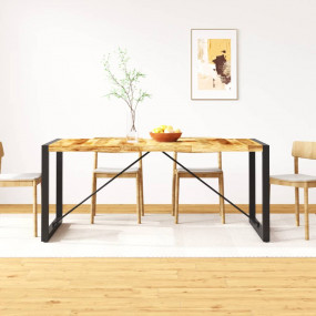 Dining Table Brown and Black Rough Mango Wood Medium In...