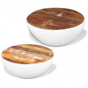 Coffee Table Set of 2 Multicolored Reclaimed wood and s...