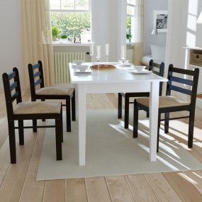 Chair Set of 4 Brown Solid rubber wood and polyester Me...