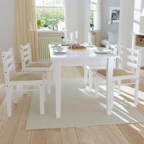 Chair Set of 4 White Solid rubber wood, Polyester Stand...
