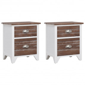 Cabinet Set of 2 Brown and White Paulownia Wood and Ply...