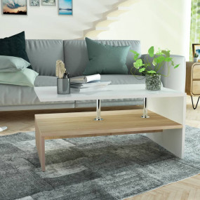 Coffee Table Oak and White Engineered Wood Medium Coffe...