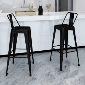 Bar Stool Set of 2 Black Steel Tall Footrest Bar Stool