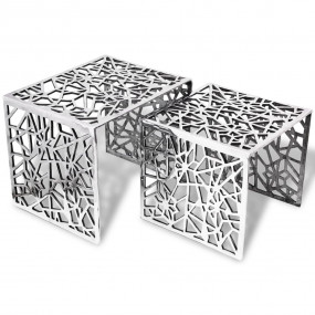 Side Table Set of 2 Silver Aluminum Small Lightweight