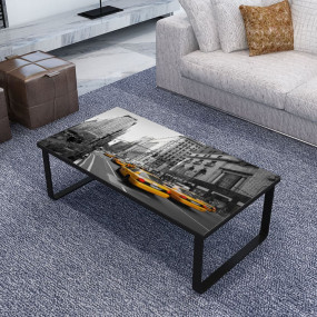 Coffee Table Black and printed Iron and tempered glass ...