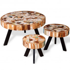 Coffee Table Set of 3 Multicolor Solid reclaimed wood