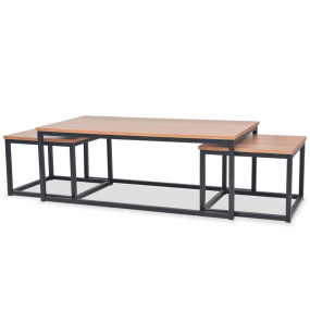 Side Table Set of 3 Brown and black