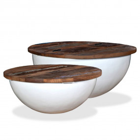 Coffee Table Set of 2 Multicolor Solid Reclaimed Wood S...