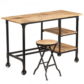 Desk Mango wood and black Solid mango wood and powder-c...