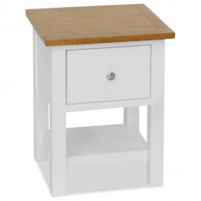 Nightstand White and Brown Solid Oak Wood, Solid Pinewo...