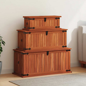 Storage Chest Brown Solid acacia wood, MDF Set of 3 Sto...