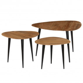 Coffee Table Set of 3 Brown and Black Solid Acacia Wood...