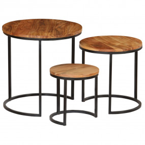 Coffee Table Set of 3 Various wood tones Acacia wood an...