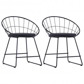 Dining Chair Set of 2 Black Powder-coated steel and fau...