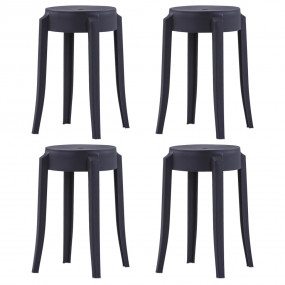 Stool Set of 4 Black Polypropylene Medium Stackable Sto...
