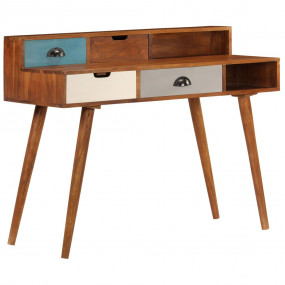 Writing Desk Dark Honey Solid Acacia Wood Medium Storag...