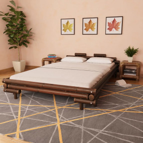 Bamboo Bed Dark Brown Bamboo and Natural Rattan 55.1x78...