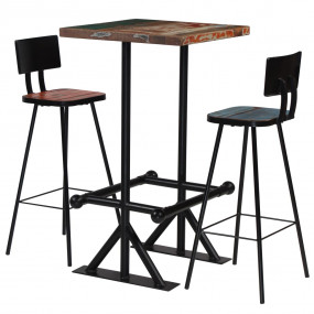Bar Set Multicolored Solid Reclaimed Wood Medium Indust...