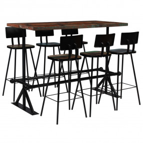Bar Set Multicolored Solid reclaimed wood, powder-coate...