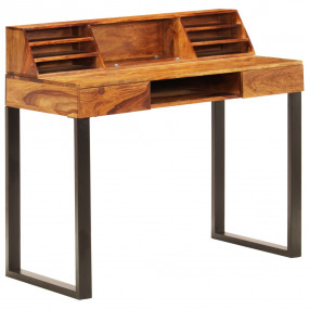 Desk Natural Wood Solid Sheesham Wood and Powder Coated...