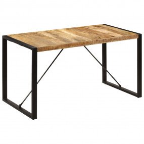 Dining Table Brown and black Solid mango wood, powder-c...