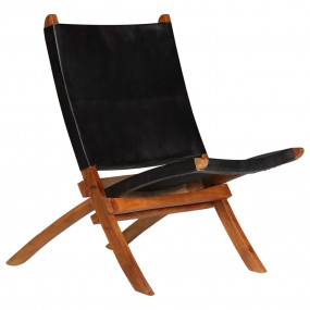 Chair Black Genuine goat leather, Solid Acacia wood Sta...