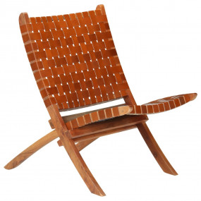 Chair Brown Real goat leather, Solid acacia wood Standa...