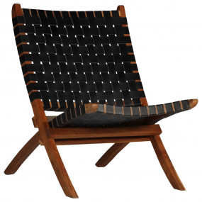 Chair Black Genuine goat leather and solid acacia wood
