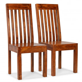 Dining Chair Set of 2 Honey Brown Solid Acacia wood Sta...