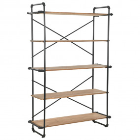 Bookshelf Black and natural wood Solid firwood and stee...