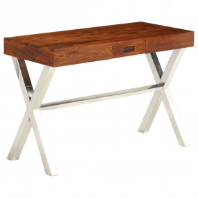 Desk Brown top and silver legs Solid Acacia Wood, Powde...