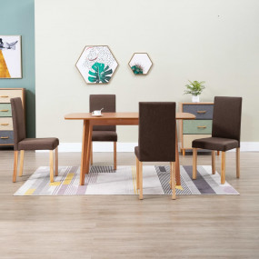 Dining Chair Set of 4 Brown Fabric and Solid Rubber Woo...