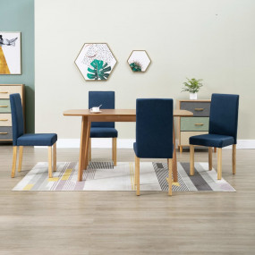 Dining Chair Set of 4 Blue Fabric and rubber wood Stand...