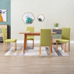 Dining Chair Set of 4 Green Fabric and Rubber wood Stan...