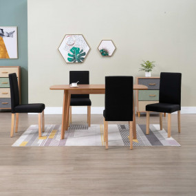 Dining Chair Set of 4 Black Fabric and Rubber Wood Stan...