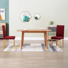 Dining Chair Set of 2 Wine Red Fabric and Rubber Wood S...