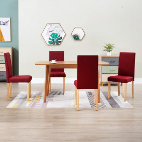 Dining Chair Set of 4 Wine Red Fabric, Rubber Wood Stan...
