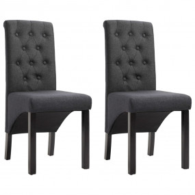 Dining Chair Set of 2 Dark Gray Fabric and Rubberwood S...