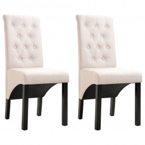 Dining Chair Set of 2 Cream Fabric and rubber wood Stan...