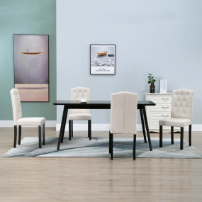 Dining Chair Set of 4 Cream Fabric and Rubber wood