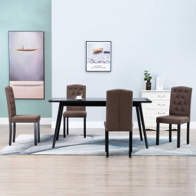 Dining Chair Set of 4 Brown Fabric and rubber wood fram...