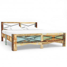 Bed Frame Multicolor Solid reclaimed wood 55.1x78.7 in