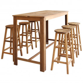 Bar Table And Stool Brown Solid acacia wood Large Footr...