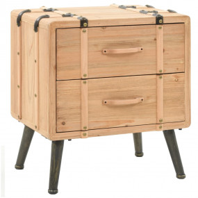 Bedside Cabinet Natural Wood Solid Fir Wood, MDF, Steel